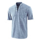 T-shirt rétro gothique à manches courtes avec col en V lacé et poche en lin pour hommes-4