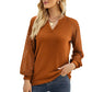 Top à col en V et coutures en dentelle pour femme