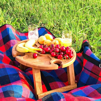 Table de pique-nique pliante en bois - avec porte-verre