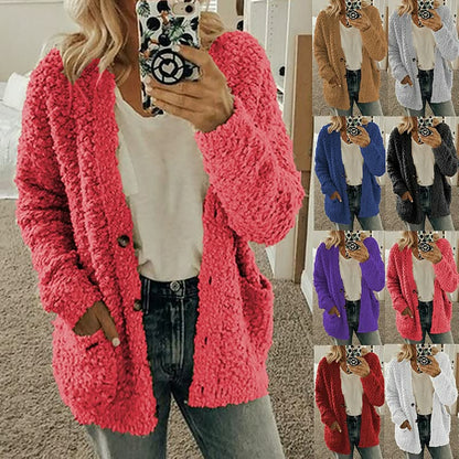 Female autumn and winter Plus size cardigan Casual velvet short jacket