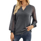 Top à col en V et coutures en dentelle pour femme