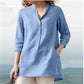 Chemise en coton et lin à manches 3/4 pour femmes