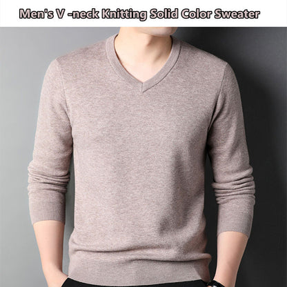 Pull de couleur unie à col en V pour hommes