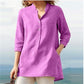 Chemise en coton et lin à manches 3/4 pour femmes