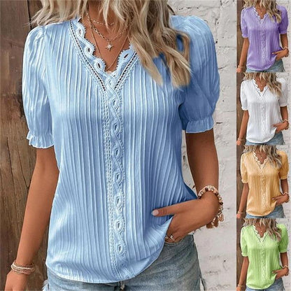 Chemise élégante en dentelle unie à col en V