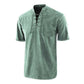 T-shirt rétro gothique à manches courtes avec col en V lacé et poche en lin pour hommes-1