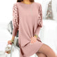 Robe Unie à Col Rond et Manches Bouffantes