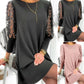 Robe Unie à Col Rond et Manches Bouffantes