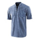 T-shirt rétro gothique à manches courtes avec col en V lacé et poche en lin pour hommes-2