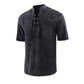 T-shirt rétro gothique à manches courtes avec col en V lacé et poche en lin pour hommes-3