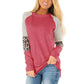T-shirt à manches longues à col rond et à rayures colorblock pour femmes